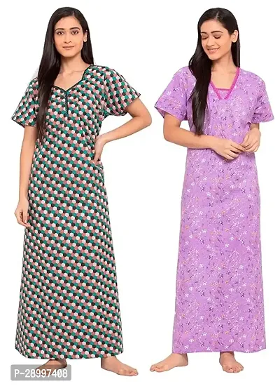 Women Cotton Maxi Nighty Groun Free size Pack of 2-thumb0