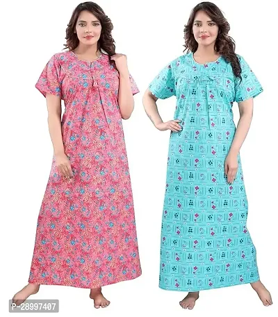 Women Cotton Maxi Nighty Groun Free size Pack of 2-thumb0