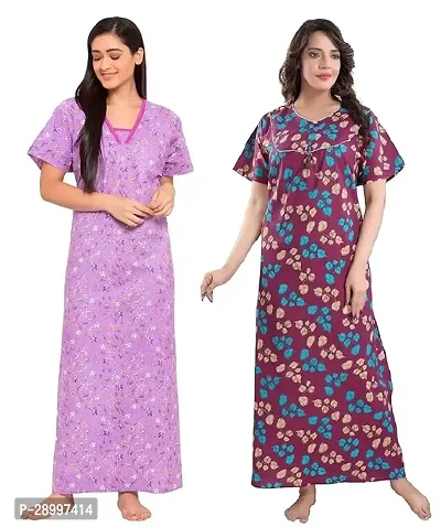 Women Cotton Maxi Nighty Groun Free size Pack of 2-thumb0