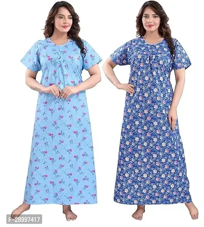 Women Cotton Maxi Nighty Groun Free size Pack of 2