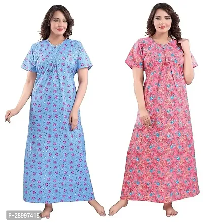 Women Cotton Maxi Nighty Groun Free size Pack of 2