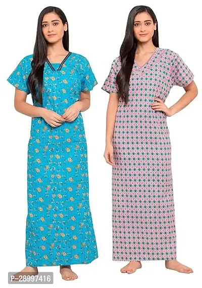 Women Cotton Maxi Nighty Groun Free size Pack of 2-thumb0