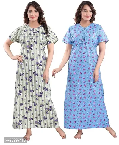 Women Cotton Maxi Nighty Groun Free size Pack of 2