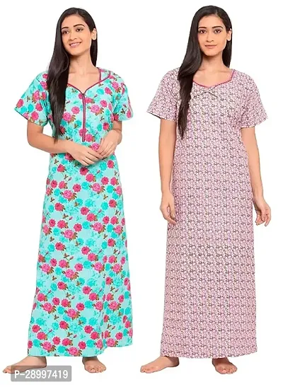 Women Cotton Maxi Nighty Groun Free size Pack of 2-thumb0