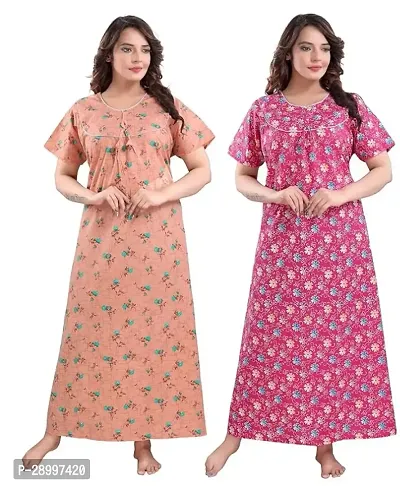 Women Cotton Maxi Nighty Groun Free size Pack of 2-thumb0