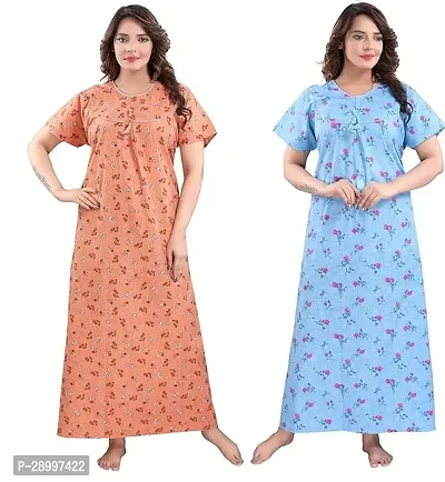 Women Cotton Maxi Nighty Groun Free size Pack of 2-thumb0