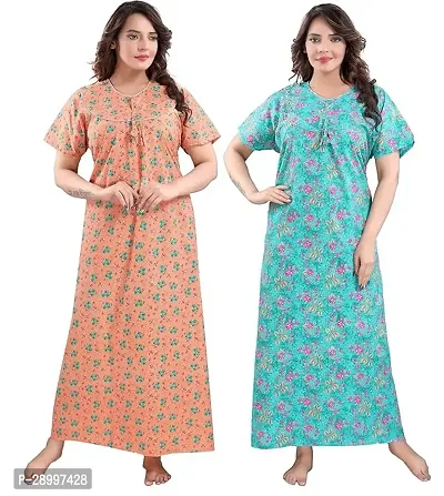 Women Cotton Maxi Nighty Groun Free size Pack of 2