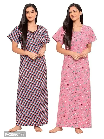 Women Cotton Maxi Nighty Groun Free size Pack of 2-thumb0