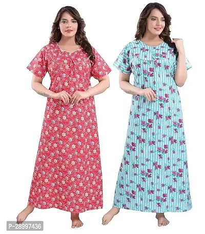 Women Cotton Maxi Nighty Groun Free size Pack of 2