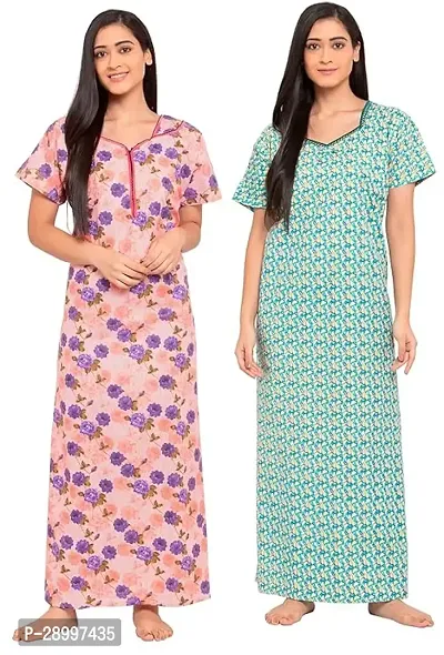 Women Cotton Maxi Nighty Groun Free size Pack of 2