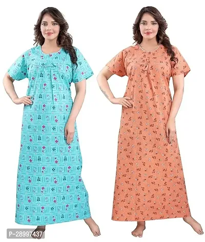 Women Cotton Maxi Nighty Groun Free size Pack of 2