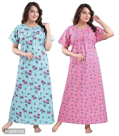 Women Cotton Maxi Nighty Groun Free size Pack of 2