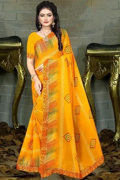 Stylish Chiffon Self Pattern Saree with Blouse Piece For Women