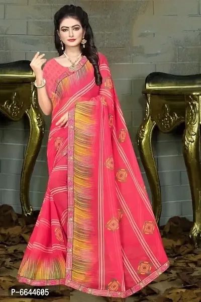 Stylish Chiffon Self Pattern Saree with Blouse Piece For Women