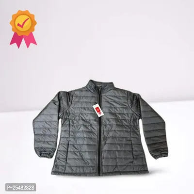 Comfortable Grey Nylon Quilted Jacket For Women-thumb0