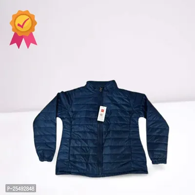 Comfortable Blue Nylon Quilted Jacket For Women
