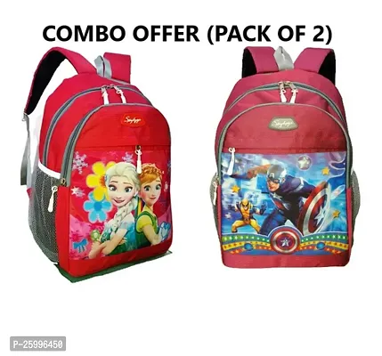 Stylish Graphic Printed Multicoloured Waterproof School Bags For Boys And Girls Pack Of 2-thumb0