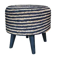 DREAM HOMEZ Jute Puffy Stool for Living Room | Foam Cushioned 1.5 inches pouffe Puffy with Four Legs | 16x16x16 inches | Pack of 1 | Black-thumb1