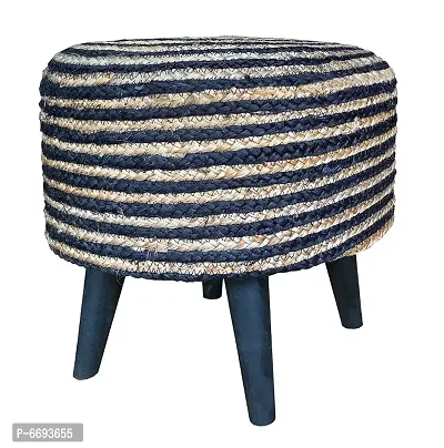 DREAM HOMEZ Jute Puffy Stool for Living Room | Foam Cushioned 1.5 inches pouffe Puffy with Four Legs | 16x16x16 inches | Pack of 1 | Black-thumb2