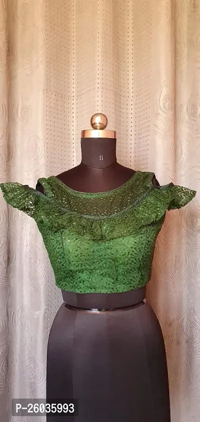 Stylish Brocade Green Stitched Blouse For Women-thumb0