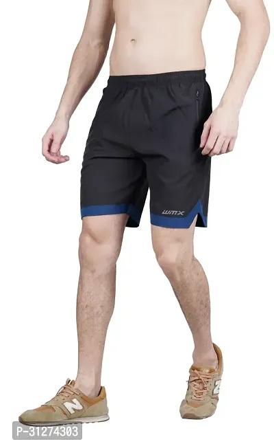 Stylish Black Polyester Solid Regular Fit Sports Shorts For Men