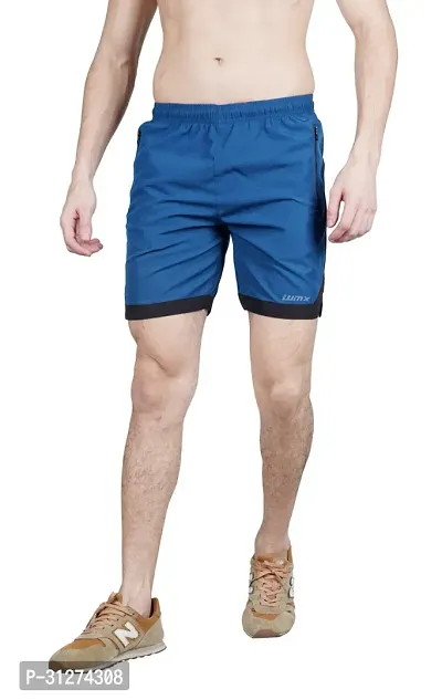 Stylish Blue Polyester Solid Regular Fit Sports Shorts For Men