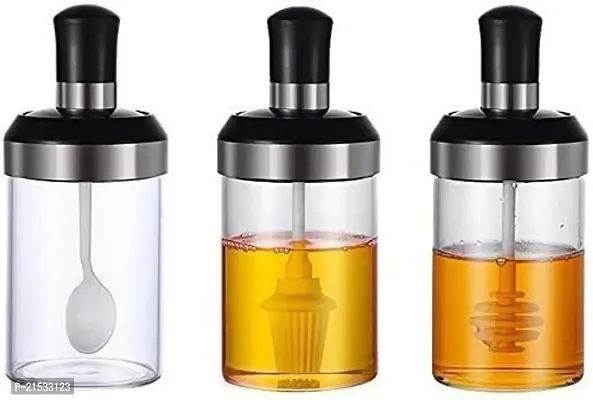 VARNITECH INFOSOFT Glass Pickle, Ghee, Honey Jar Oil Dispenser Honey Dispenser Kitchen Seasoning Bottle Food Storage Spice Jars Pickle Jar (649 ML) (Pack of 3)-thumb0