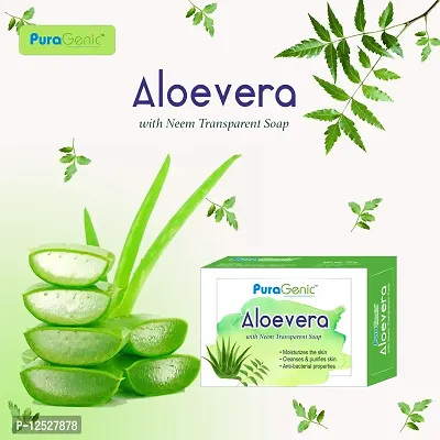 PuraGenic Aloe vera with Neem Transparent Soap for face and body, 75gm - Combo Pack of 6, Mild and Gentle on Skin, Bathing bar for men and women-thumb2