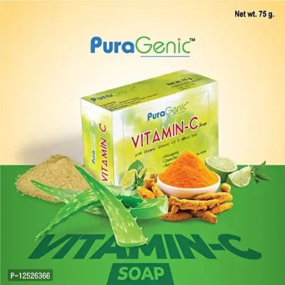 PuraGenic Vitamin C bath Soap with Aloe vera, Turmeric and Multani Mitti, 75gm - Combo Pack of 5, Help to lighten dark spot and blemishes-thumb3