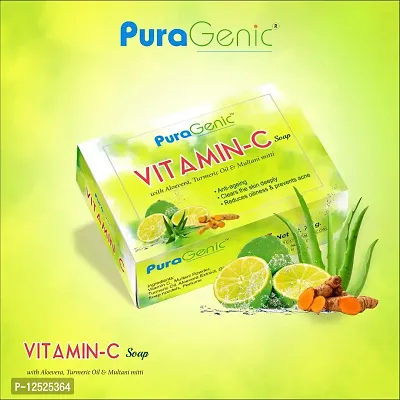 PuraGenic Vitamin C Bath & Beauty bathing bar with Aloe vera, Turmeric and Multani Mitti, 75gm - Pack of 3, Skin brightening Soap for men and women-thumb2