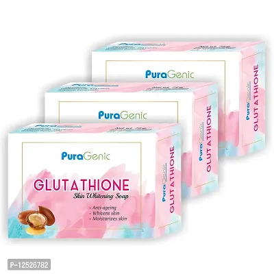 PuraGenic Gluta thione Skin Whitening Beauty soap by PuraGenic, 75gm, Skin brightening bathing bar with Kojic Acid, Shea butter, Vitamin E and Glycerin (Pack of 3)