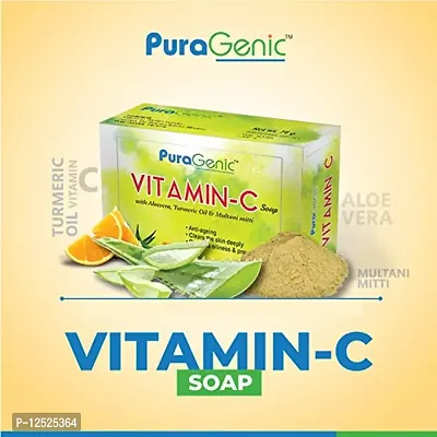 PuraGenic Vitamin C Bath & Beauty bathing bar with Aloe vera, Turmeric and Multani Mitti, 75gm - Pack of 3, Skin brightening Soap for men and women-thumb3