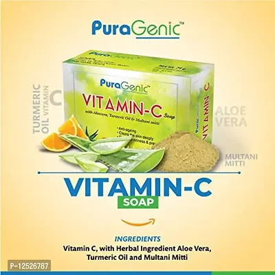 PuraGenic Vitamin C Bathing Soap with Aloe vera, Turmeric and Multani Mitti, 75gm - Combo Pack of 6, Skin lightening Soap for men and women-thumb2