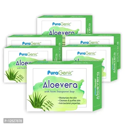 PuraGenic Aloe vera with Neem Transparent Soap for face and body, 75gm - Combo Pack of 6, Mild and Gentle on Skin, Bathing bar for men and women