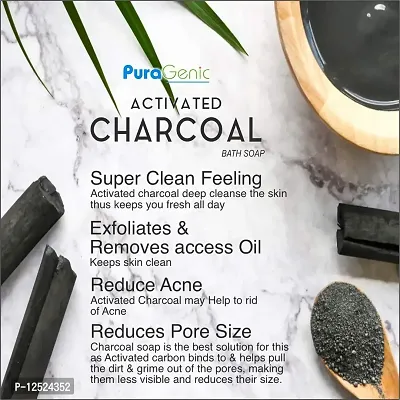 PuraGenic Activated Charcoal Bath Soap for men and women, 75gm - Combo Pack of 6, Premium Bathing Bar for clean skin-thumb3