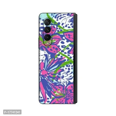 Shopymart Flower and Leaves Printed Mobile Skin, Phone Sticker Compatible with Samsung Galaxy Z Fold 3 [Back, Camera and Sides] - Design 018