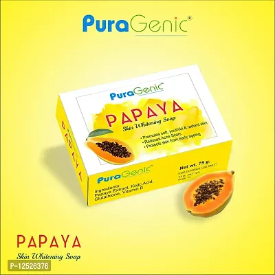 PuraGenic Papaya Skin Whitening Soap, 75gm with Papaya Extract, Kojic acid and Gluta thione, Skin lightening bathing bar for men and women, Helps in acne and get beautiful skin (Pack of 5)-thumb2