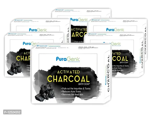 PuraGenic Activated Charcoal Bath Soap for men and women, 75gm - Combo Pack of 6, Premium Bathing Bar for clean skin