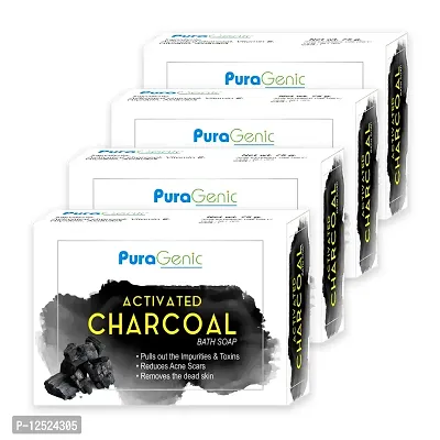 PuraGenic Activated Charcoal Bathing bar for men and women, 75gm - Combo Pack of 4, Bath soap that Gently Exfoliate and Clean the skin