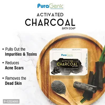 Activated Charcoal Soap bar by PuraGenic - 75gm, Combo Pack of 5, Contains Vitamin E, Glycerin and Aloevera to Remove dirt, pollution and Deeply clean the skin-thumb2