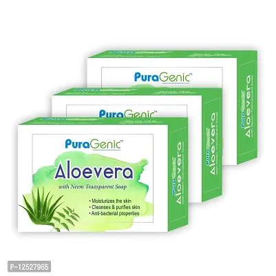PuraGenic Aloe vera Neem Transparent bathing bar, 75gm - Combo Pack of 3, Dry skin soap contains Glycerin, Aloevera and Neem Extract