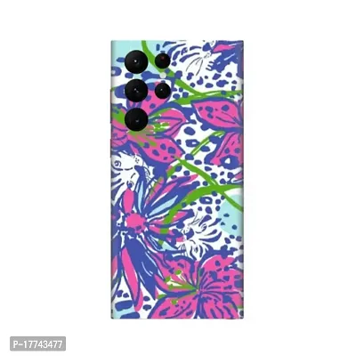 Shopymart Flower and Leaves Printed Mobile Skin, Phone Sticker Compatible with Samsung Galaxy S22 Ultra [Back, Camera and Sides] - Design 018