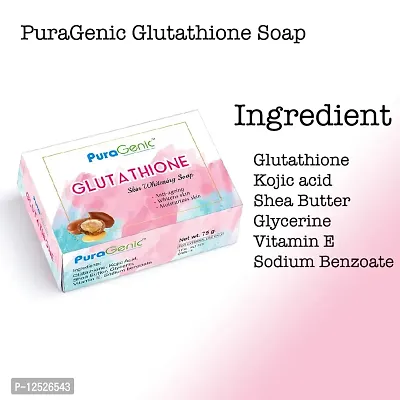 PuraGenic Gluta thione Skin Whitening Beauty soap by PuraGenic, 75gm, Skin brightening bathing bar with Kojic Acid, Shea butter, Vitamin E and Glycerin (Pack of 6)-thumb4