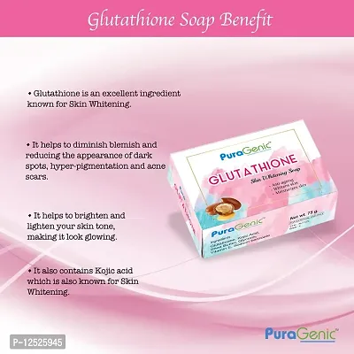 Gluta thione Skin Whitening Beauty soap by PuraGenic, 75gm - Combo Pack of 5, Skin brightening bathing bar with Kojic Acid, Shea butter, Vitamin E and Glycerin-thumb2