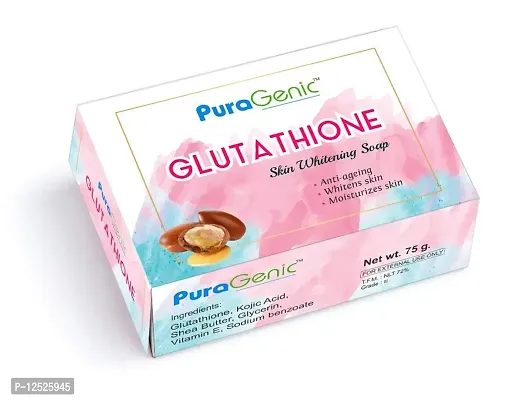 Gluta thione Skin Whitening Beauty soap by PuraGenic, 75gm - Combo Pack of 5, Skin brightening bathing bar with Kojic Acid, Shea butter, Vitamin E and Glycerin