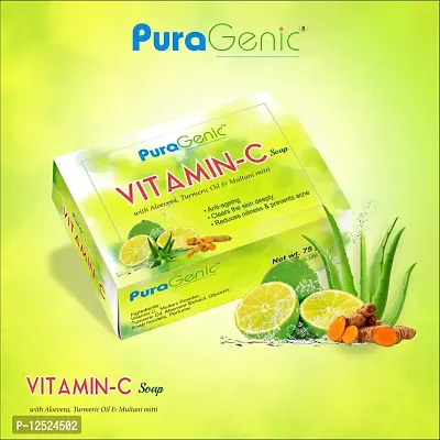 PuraGenic Vitamin C Bath Soap with Aloe vera, Turmeric and Multani Mitti, 75gm - Combo Pack of 4, Skin brightening Bar, Helps in Oily and acne prone skin-thumb2