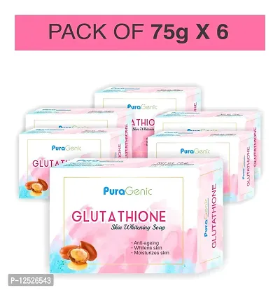 PuraGenic Gluta thione Skin Whitening Beauty soap by PuraGenic, 75gm, Skin brightening bathing bar with Kojic Acid, Shea butter, Vitamin E and Glycerin (Pack of 6)