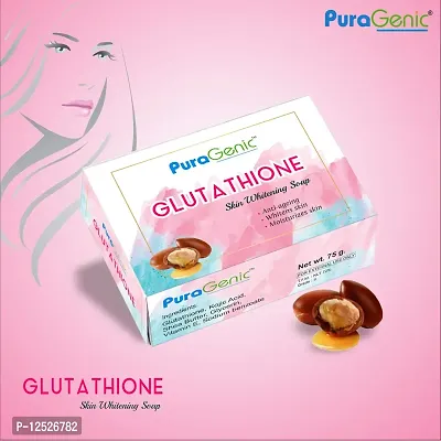 PuraGenic Gluta thione Skin Whitening Beauty soap by PuraGenic, 75gm, Skin brightening bathing bar with Kojic Acid, Shea butter, Vitamin E and Glycerin (Pack of 3)-thumb2