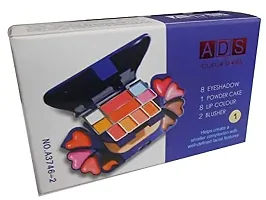 ADS Makeup Kit Color Series 8 Eyeshadow, 1 Power Cake, 8 Lip Color, 2 Blusher | with Black Eyeliner-thumb2