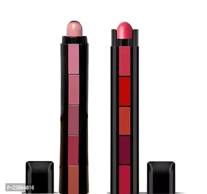Useful Korean Combo Of 5 In 1 Matte Finish 5 Shades Lipstick Red Edition And Nude Edition Pack Of 2 Original-thumb0